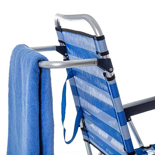 LOLAhome Pack de 2 sillas de Playa Convertibles en Cama de Aluminio y textileno (Azul y Blanco)