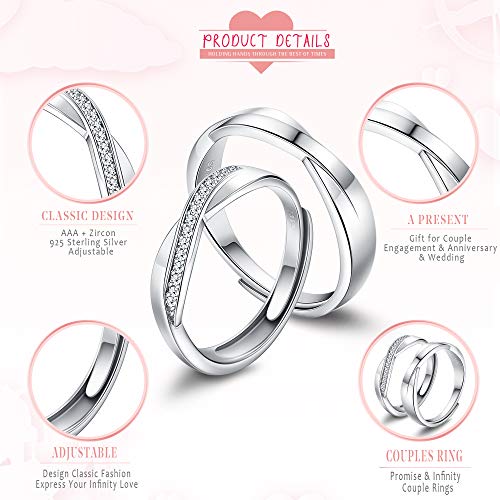 LOLIAS Plata de Ley 925 Anillos de Pareja Anillo de Bodas Mujeres Hombres Anillo de Promesa Anillo de Compromiso Banda Aniversario Conjuntos de Novia San Valentín Regalo Caja de Regalo Ajustable