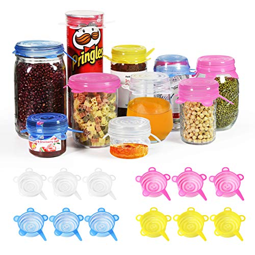 longzon Tapas Silicona Ajustables Cocina, 12 Piezas de Tapas de Silicona Reutilizables Ecológicas de 6.5cm, Tapas Silicona para Latas, Sin BPA, para Lavavajillas, Microondas, Refrigerador - Redonda