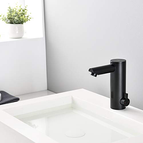 Lonheo Grifo Negro con Sensor Automático Electrónico, Grifo de Lavabo Infrarrojo Automático, Mezclador de Baño en Latón con Agua Fría y Caliente