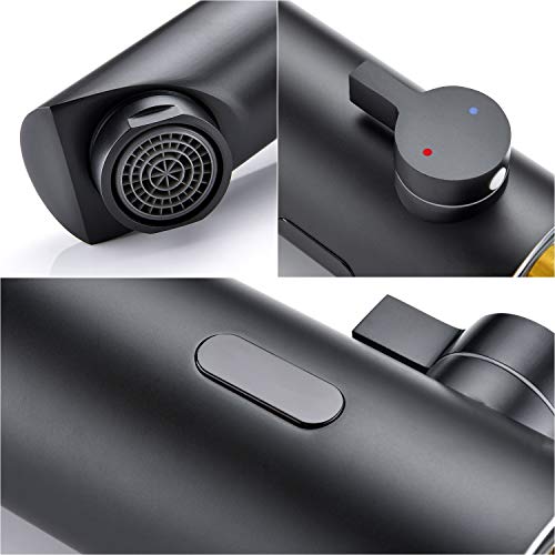 Lonheo Grifo Negro con Sensor Automático Electrónico, Grifo de Lavabo Infrarrojo Automático, Mezclador de Baño en Latón con Agua Fría y Caliente