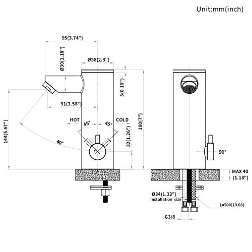 Lonheo Grifos con Sensor Infrarrojo Automático Electrónico Negro Grifo Sensor Automatico para Agua Caliente y Fría Grifo Automático de Lavabo Latón para Baño