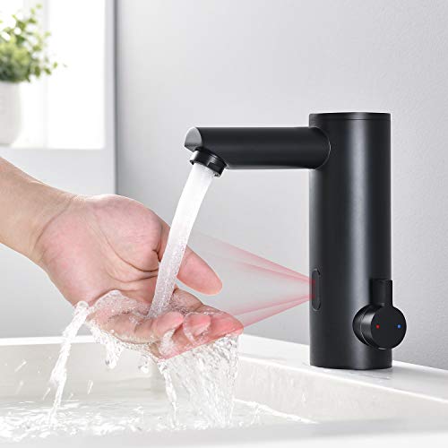 Lonheo Grifos con Sensor Infrarrojo Automático Electrónico Negro Grifo Sensor Automatico para Agua Caliente y Fría Grifo Automático de Lavabo Latón para Baño