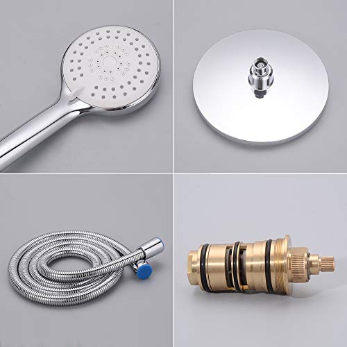 Lonheo Sistema de Ducha Termostato Cromado con Grifería, Kit de Ducha de 3 Funciones, Ducha de lluvia Ducha Mural, Ducha Manual, Barra de Ducha Regulable, con Columna de Ducha