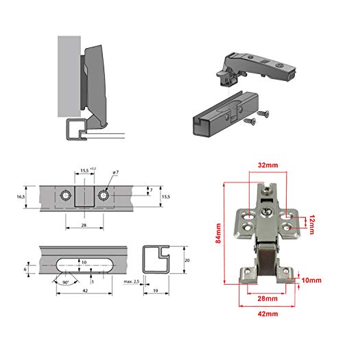 LOOTICH 95 Grado Totalmente Solapado Bisagra para Puertas con Marco de Aluminio con Amortiguación Bisagra con Suave Cierre Automatic para Puerta de Empotrado Mueble Armario 8 Piezas