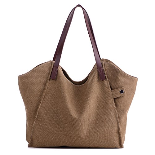 LOSMILE Mujer Bolsos de mano lona bolsos de hombro Bolsos totes Bolsos bandolera Shoppers Bolsa de playa. (Marrón)