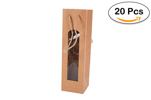 Lote de 20 Bolsas para Botella Vino Kraft con Ventana - Bolsas para Vino Baratas, Originales, Bonitas de Papel, Cartón, Marrones, Kraft. Originales Bolsas Ofertas comprar Online para Bodas, Botellas