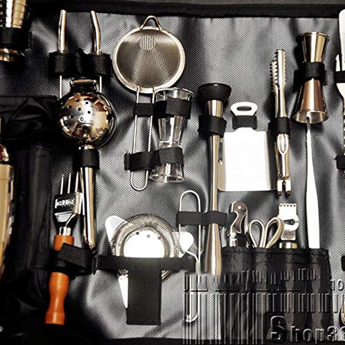 LPing Bartender Kit Tote Bag,Material de PU, Rollo de Kit de Barman Profesional,Juego de cócteles a Prueba de Agua Bolsa de Organizador Enrollable para Viajes