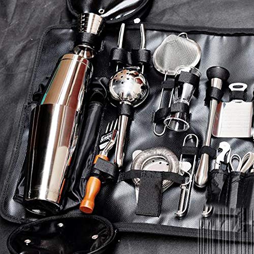 LPing Bartender Kit Tote Bag,Material de PU, Rollo de Kit de Barman Profesional,Juego de cócteles a Prueba de Agua Bolsa de Organizador Enrollable para Viajes