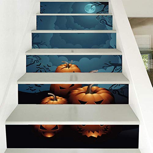 LQH 6pcs / Set de Halloween de la Luna de la Escalera Principal de la Calabaza Pegatina extraíble Etiqueta de la Escalera