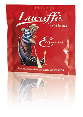 LUCAFFÈ EXQUISIT Bolsitas de café Ø44 mm, 150 vainas E.E.E., vainas de papel compostable, vainas de café Arábica con notas de Robusta, aroma a cacao, sabor tostado, cuerpo alto, nivel medio de cafeína