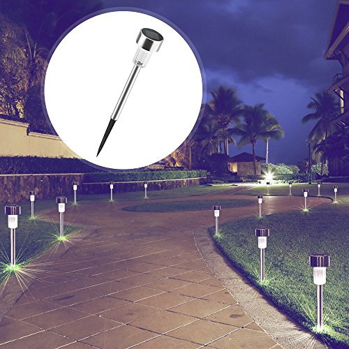 Luces solares LED de seguridad para iluminación al aire libre, iluminación para caminos, terrazas y patios, impermeables, acero inoxidable, 10-pack white solar light