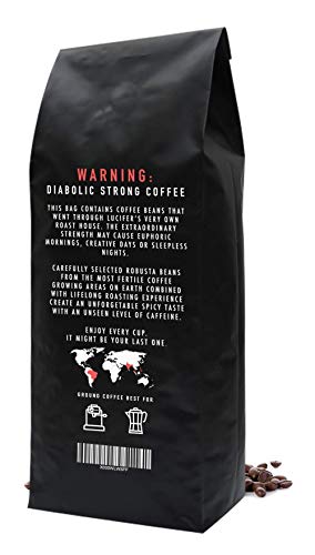 LUCIFER'S ROAST Espresso de KIQO de Italia - 1kg café extremadamente fuerte - bajo en ácido - 100% Robusta - tostado a mano en lotes pequeños (grano de café, 1000g)