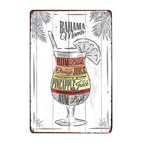 Lumanuby 1 Cartel de Pared Vintage para Bar Pub Restaurante de Nombre del Otro cóctel y tu fórmula de Metal Cartel para Todas Las Estaciones, Serie de Refranes de Bar, Metal, Bahama Mama, 20 x 30 cm