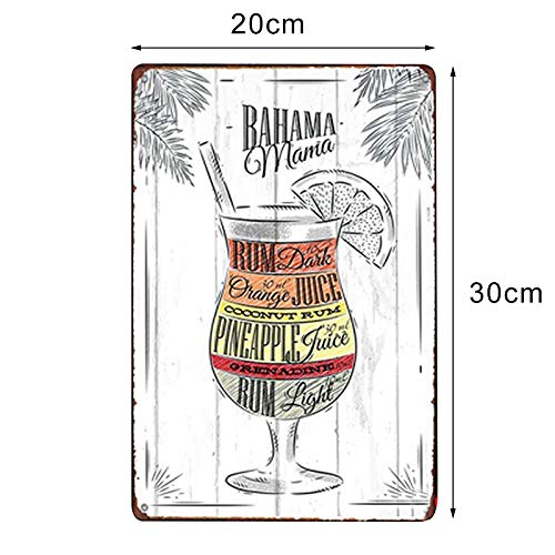 Lumanuby 1 Cartel de Pared Vintage para Bar Pub Restaurante de Nombre del Otro cóctel y tu fórmula de Metal Cartel para Todas Las Estaciones, Serie de Refranes de Bar, Metal, Bahama Mama, 20 x 30 cm