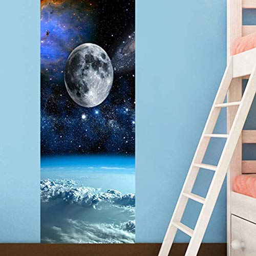 Luna Vía Láctea Puerta 3d Etiqueta de la puerta Mural Mural Papel autoadhesivo Decoración Dormitorio Sala de estar Etiqueta de la pared Etiqueta de la puerta 77 * 200