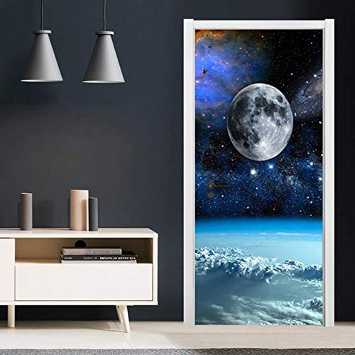 Luna Vía Láctea Puerta 3d Etiqueta de la puerta Mural Mural Papel autoadhesivo Decoración Dormitorio Sala de estar Etiqueta de la pared Etiqueta de la puerta 77 * 200