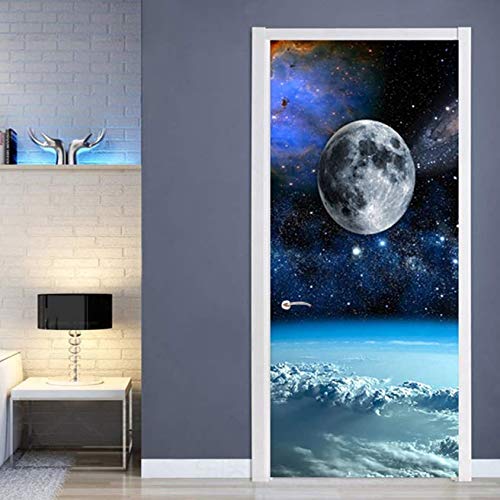 Luna Vía Láctea Puerta 3d Etiqueta de la puerta Mural Mural Papel autoadhesivo Decoración Dormitorio Sala de estar Etiqueta de la pared Etiqueta de la puerta 77 * 200