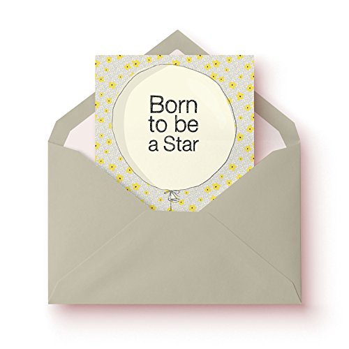 Lunadei Tarjeta de Felicitación con sobre | Ideal para Nacimiento o Bautizo | Modelo Conejito con Maxi Globo | Frase Born to be a Star | Diseño Unico Firmado Cartulina (350 g/m2) | Formato A6