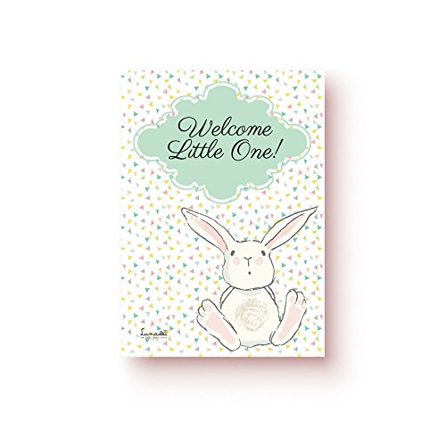 Lunadei Tarjeta de Felicitación con sobre | Ideal para Nacimiento o Bautizo | Modelo: Tierno Conejito | Frase: Welcome Little One | Diseño Unico Firmado Cartulina (350 g/m2) | Formato A6