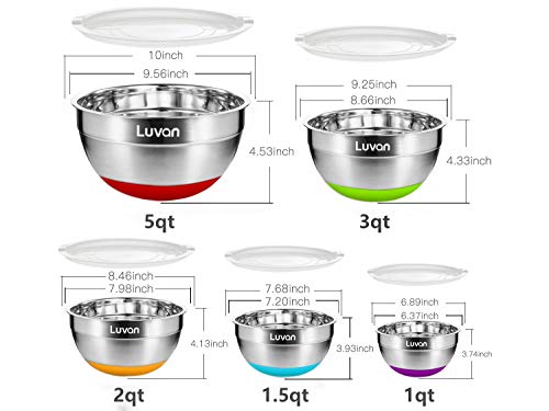 Luvan Cuencos mezcladores de Boles de Acero Inoxidable 304,con Bordes Anchos para un Agarre y vertido fáciles,aprobados por la Pruebas sin BPA,versátil,Juego de 5