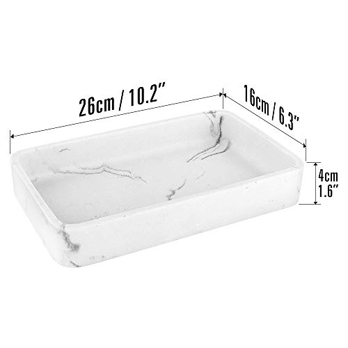 Luxspire Bandeja Rectangular Antideslizante de Resina, Plato Organizador de Almacenamiento para Velas, Jabón, Toalla, Planta para Joyería, Cuarto de Baño, Hogar, Salón, 26 X 16 X 4cm - Mármol Blanco