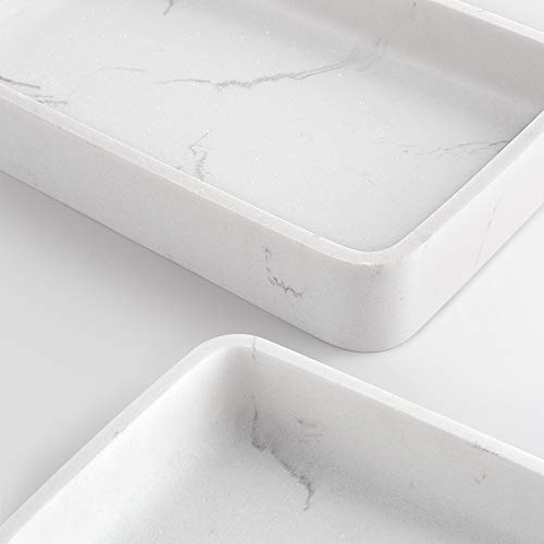 Luxspire Bandeja Rectangular Antideslizante de Resina, Plato Organizador de Almacenamiento para Velas, Jabón, Toalla, Planta para Joyería, Cuarto de Baño, Hogar, Salón, 26 X 16 X 4cm - Mármol Blanco