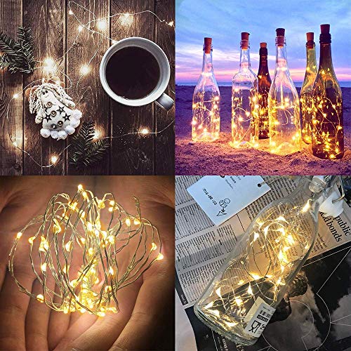 Luz de Botella,Luz Botella Corcho,10 Piezas Luces LED para Botellas de Vino 2.5m 25 LED a Pilas Decorativas Cobre Luz para Romántico Boda, Navidad, Fiesta, Hogar, Exterior, Jardín (Blanco Cálido)