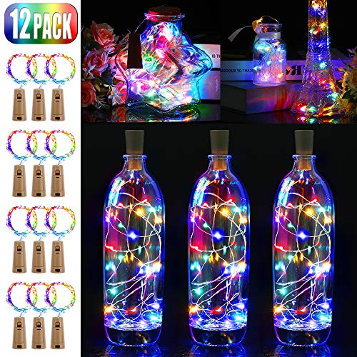 Luz de Botellas 12 Paquetes BIG HOUSE 2M 20 LEDs Alambre de Cobre Luces de Vino con Corcho de Bricolaje para Dormitorios, Bodas, Navidad, Decoración al Aire Libre(multicolor)