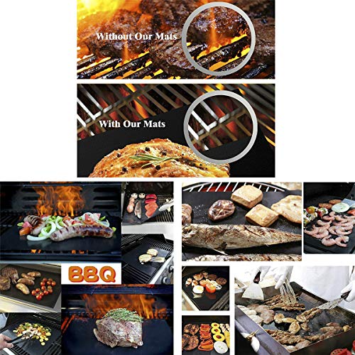 LVERSE - Juego de 5 alfombrillas antiadherentes reutilizables para barbacoa de carbón, gas y eléctrico, con pinzas para barbacoa de 30,5 cm