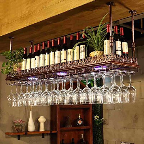 LYPGA Perchero de vinos al revés Estilo Simple Colgador de Vidrio de Vino Colgante de Hierro Estante de decoración de Techo para Bares, restaurantes, cocinas (Color : Bronce, Tamaño : 120 * 35cm)