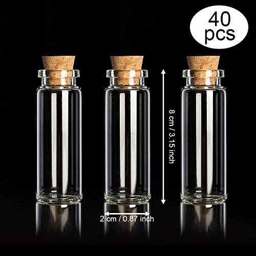 LYTIVAGEN 40 PCS Botellas de Cristal de 20 ml, Botellas de Vidrio Pequeñas con Tapones de Corcho Frascos de Muestra para Decoración de DIY, Aromas, Aceites, Especias, Bodas