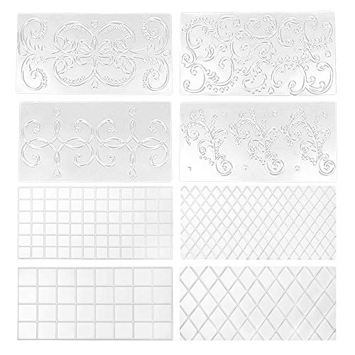 LYTIVAGEN 8 PCS Alfombra de Impresión de Tarta Fondant, Juego de Alfombrilla de Textura Transparente para Fondant, Moldes de Repostería de Plástico para Tartas