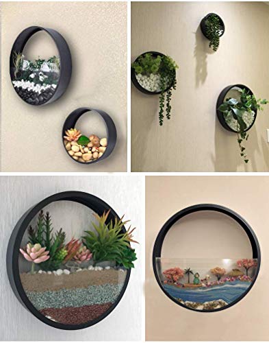 Macetas Colgantes Pared Modernas,Maceta para Flores Pared Colgante Florero DIY Bonsáis con Soporte Extraíble para Sala de Estar Ronda Metal Vaso Jarrones Macetero Plantador con Orificio Drenaje