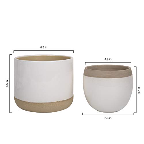 Macetas de cerámica blanca para plantas – 6.5 pulgadas paquete 2 macetas interiores con detalles beige y agrietados