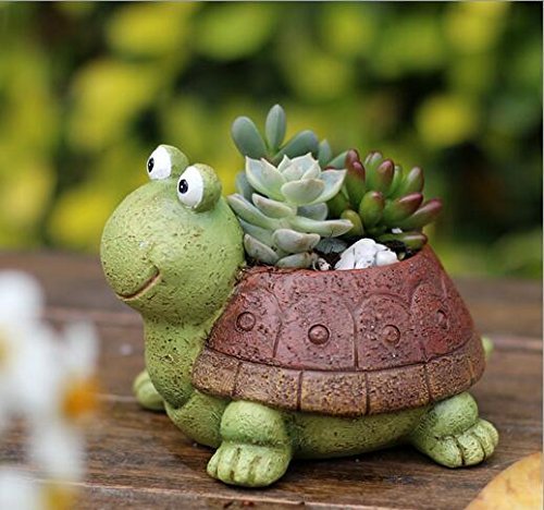 Macetas de plantas, lindas macetas con forma de animales de dibujos animados florero macetas, contenedores, macetas de decoración del hogar, mini ornamento de escritorio (tortuga)