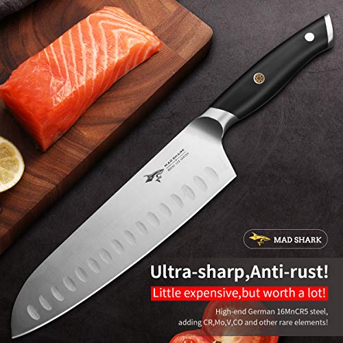 MAD SHARK Cuchillo Santoku Pro Cuchillo de Cocina Cuchillo Santoku de 8 Pulgadas, Cuchillo de Acero Inoxidable de Alto Carbono Alemán de la Mejor Calidad con Mango Ergonómico, Ultra Afilado