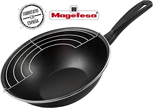 Magefesa Black Wok 28 Cm de Acero Esmaltado, Antia, Vitrificado, Negro