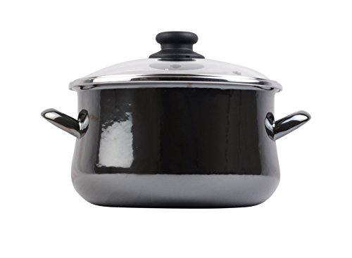 Magefesa Glass Olla Esmaltado Con Tapa, Antiadherente Bicapa Reforzado, Apto Para Todo Tipo De Cocinas, Incluida Inducción, Negro Cristal