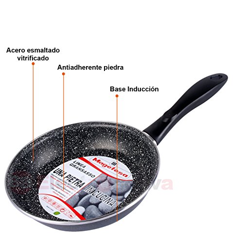 Magefesa K2 Gransasso - Set Juego 3 Sartenes 18-22-28 cm, inducción, Antiadherente Piedra Libre de PFOA, Limpieza lavavajillas Apta para Todas Las cocinas, vitroceramica, Gas, Fabricadas en España