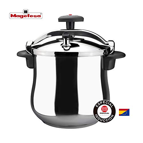 MAGEFESA Star Olla a presión rápida, fácil Uso, Acero Inoxidable 18/10, Apta para inducción. Fondo termodifusor, 3 Sistemas de Seguridad (BOMBEADA, 6L)