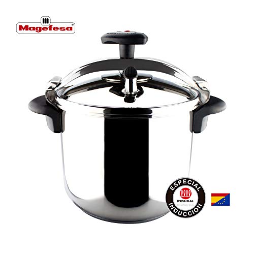 MAGEFESA Star Olla a presión rápida, fácil Uso, Acero Inoxidable 18/10, Apta para inducción. Fondo termodifusor, 3 Sistemas de Seguridad (Recta, 4 L)