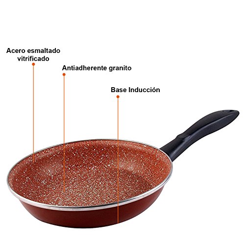 Magefesa Terracota - Set Juego 3 Sartenes 20-24-28 cm, inducción, Antiadherente Granito Libre de PFOA, Limpieza lavavajillas Apta para Todas Las cocinas, vitroceramica, Gas, Fabricadas en España