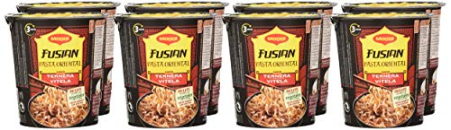 Maggi Fusian Pasta Oriental Noodles Sabor Ternera - Fideos Orientales, Pack of 8 x 61.5g, Total: 492 gr