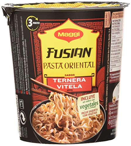 Maggi Fusian Pasta Oriental Noodles Sabor Ternera - Fideos Orientales, Pack of 8 x 61.5g, Total: 492 gr