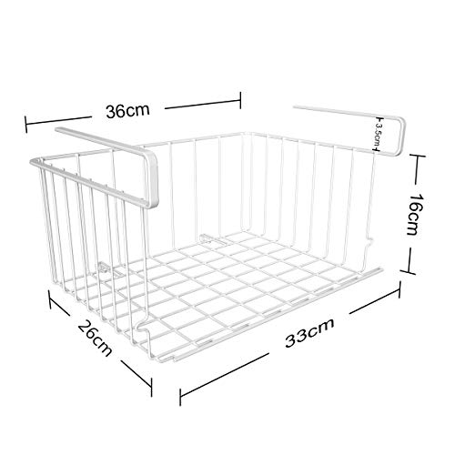 Magicfun Cesta Colgante de Almacenaje Metal, 2 PCS Estante Colgante Bajo Balda, Organizador Cestas de Cocina Almacenamiento para Armario Oficina Baño, 36 x 26 x 16 cm, Blanco