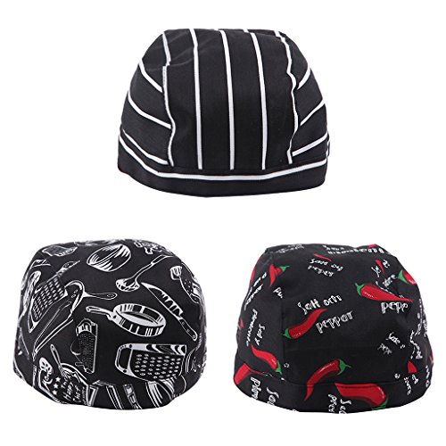 MagiDeal 3pcs Gorras de Chef Cocinero Panadero Bandana Unisexo Ropa Accesoiro De Moda de Negro Rojo Blanco - Multicolor, Único