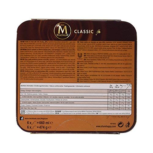 Magnum - Clásico - Helado de Vainilla con Chocolate con Leche - 6 x 80 g