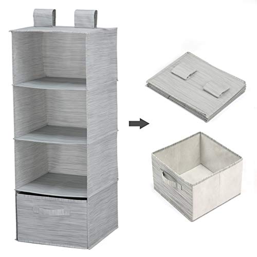 MaidMAX Organizador para Armario con Cajón, Estantería Colgante de Tela, Organizador Colgante de Ropa, Toallas, etc, Gris Claro