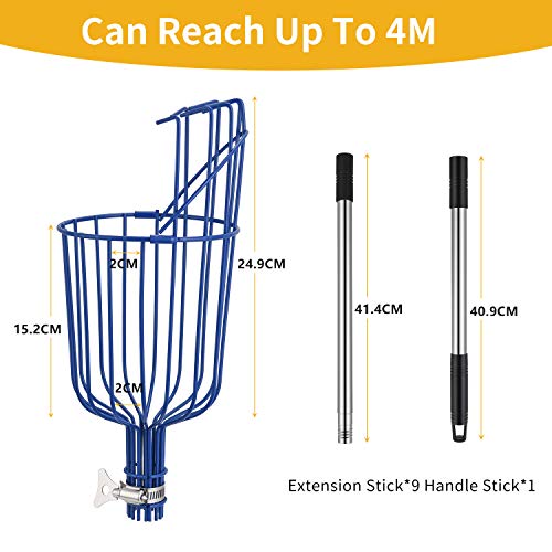 MaidMAX Recogedor de Frutas, Recolector de Frutas, Palo para Recoger Manzanas, Peras, Duraznos, 4 Metros de Largo